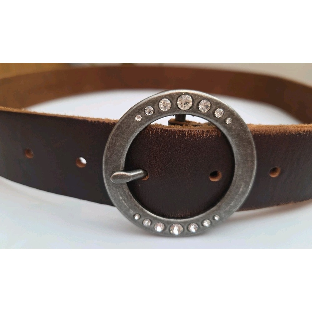 Rhinestones Y2K Belt Medium Leather Women's Genuine American Eagle Brown Silver